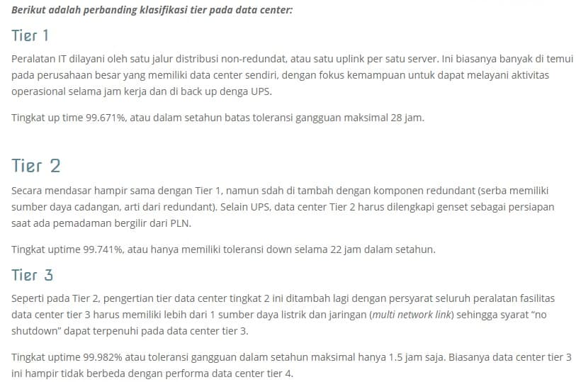 klasifikasi tier data center